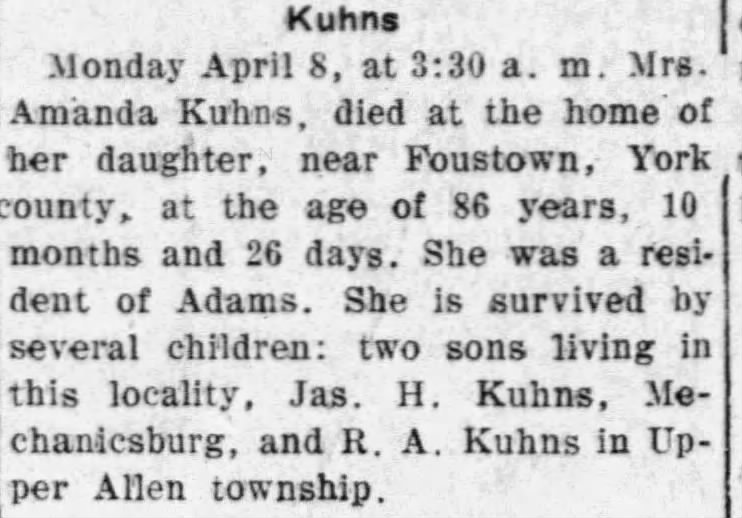 Obituary for Amanda Kuhns (Aged 86)