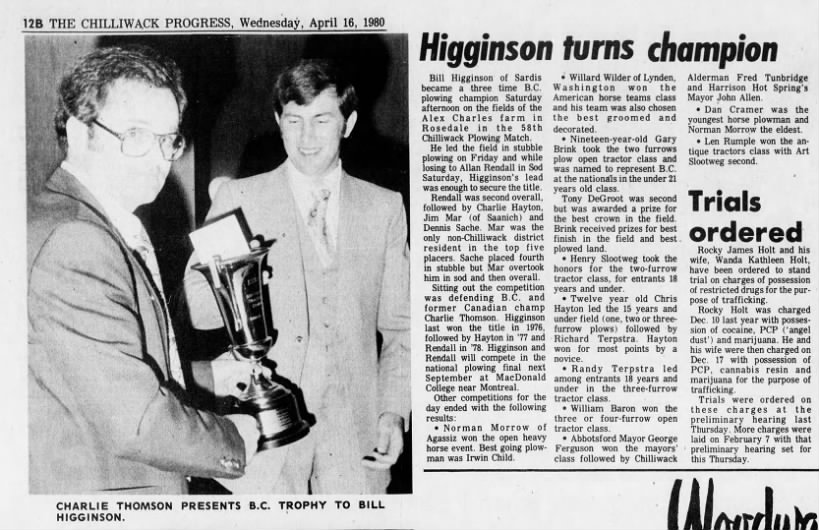 1980  Bill Higginson 3x BC plowing champ