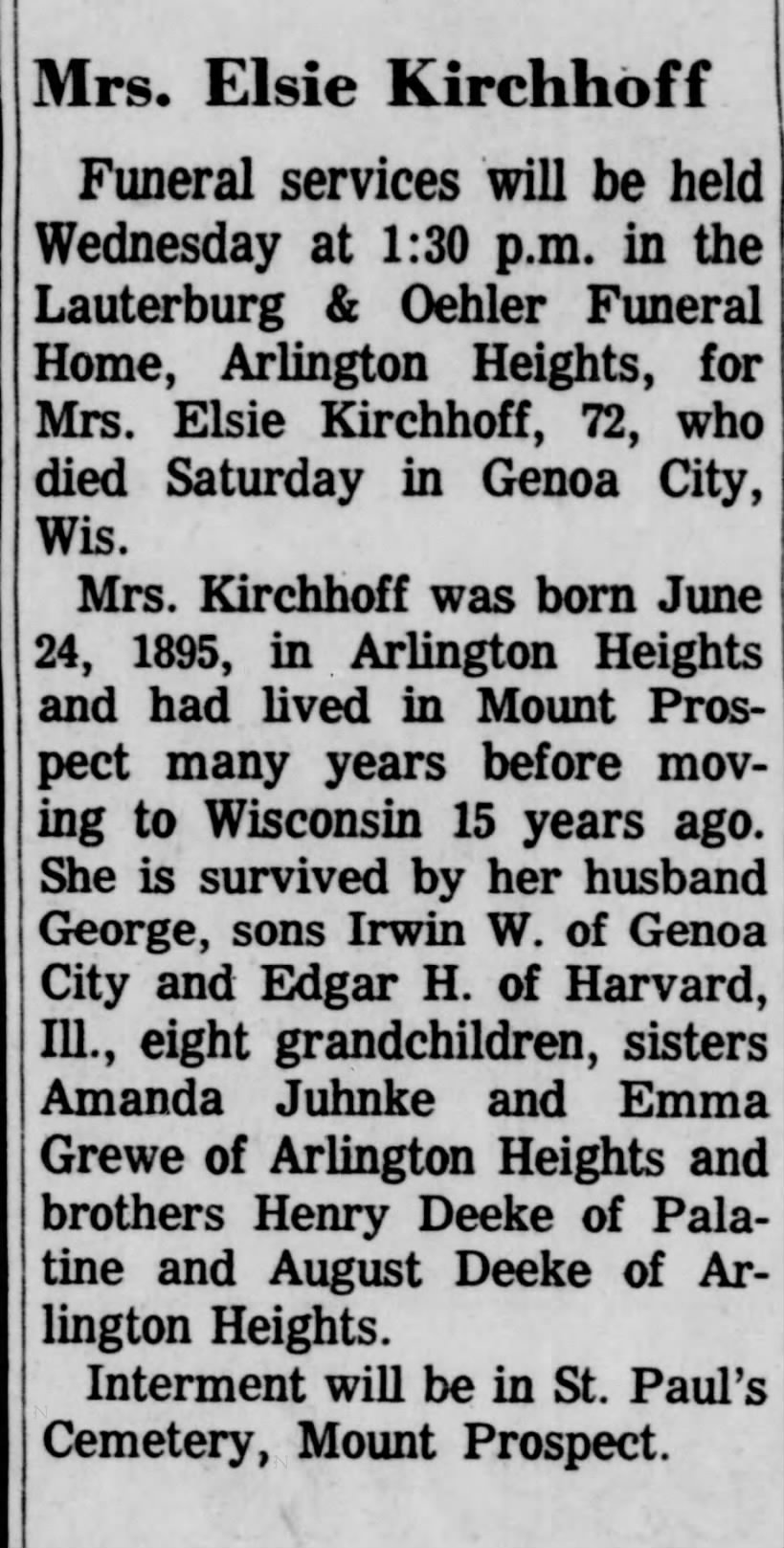 Obituary for Elsie Kirchhoff (Aged 72)