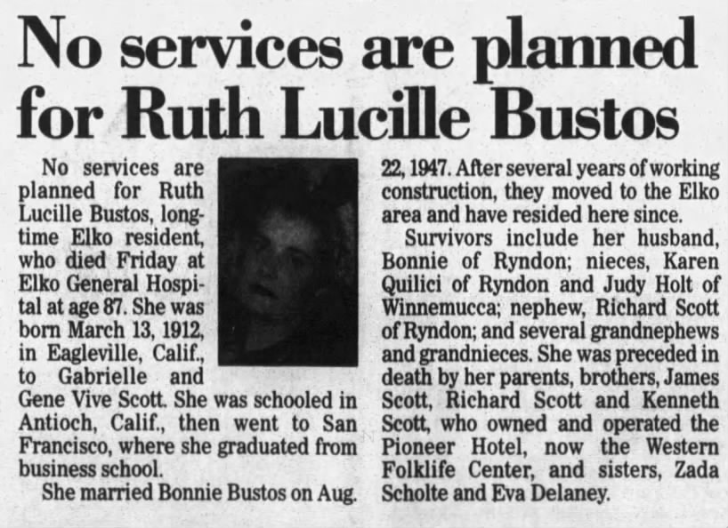 Obituary for Ruth Lucille Bustos (Aged 87)