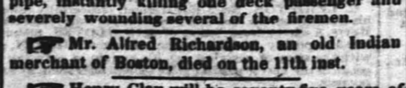 Alfred Richards, "old Indian Merchant" died