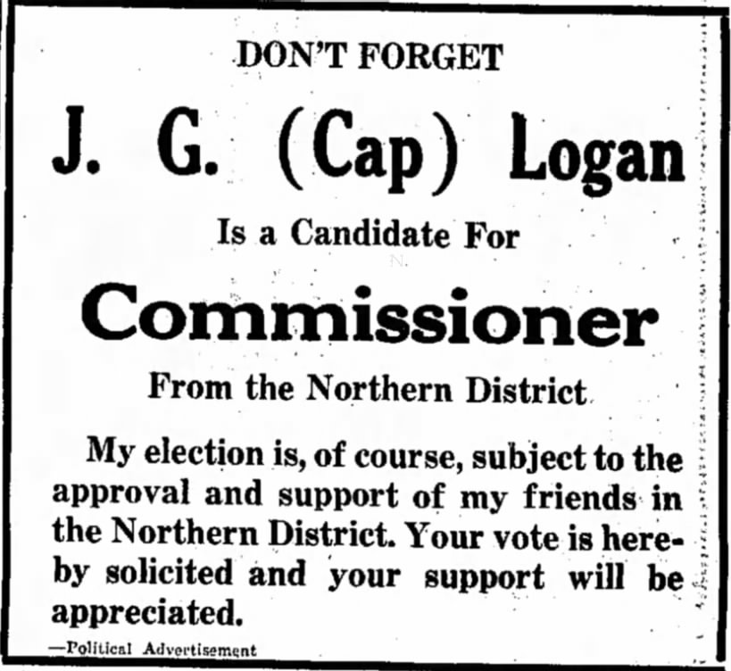 Cap Logan ad for Commissioner - Nov 36