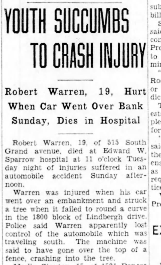 Car accident in 1937 in the 1800 block of Lindbergh