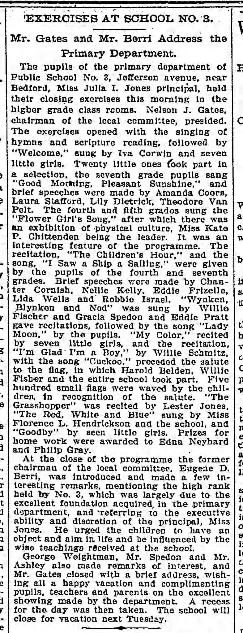 My grandmother, Iva Corwin, sang and this article mentions her Brooklyn school.