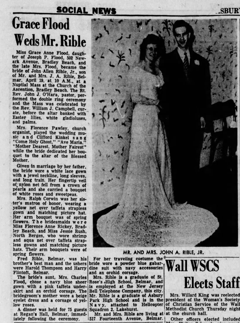 Grace Flood weds John Rible in 1952