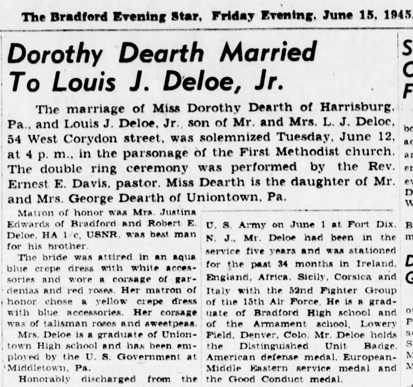 Dearth/Deloe marriage