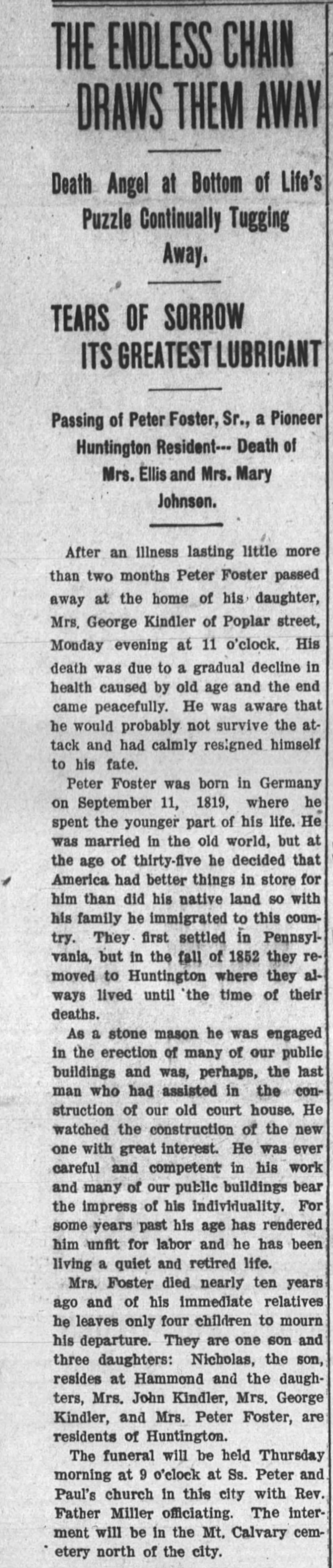 Peter Foster obit 24 mar 1908