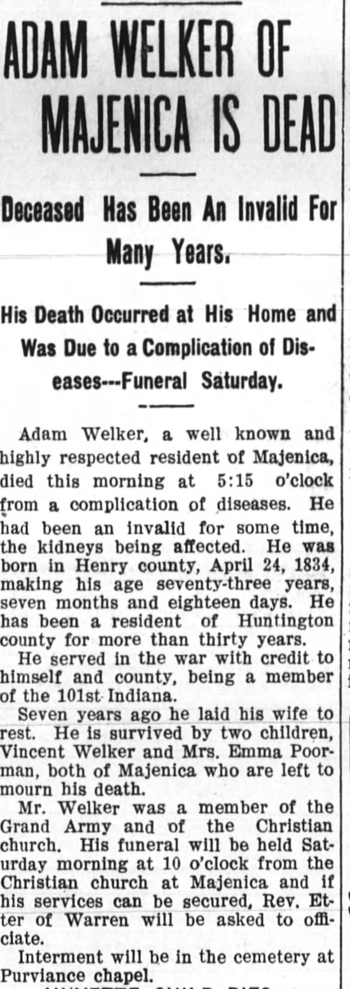 12 dec 1907 Adam Welker obit