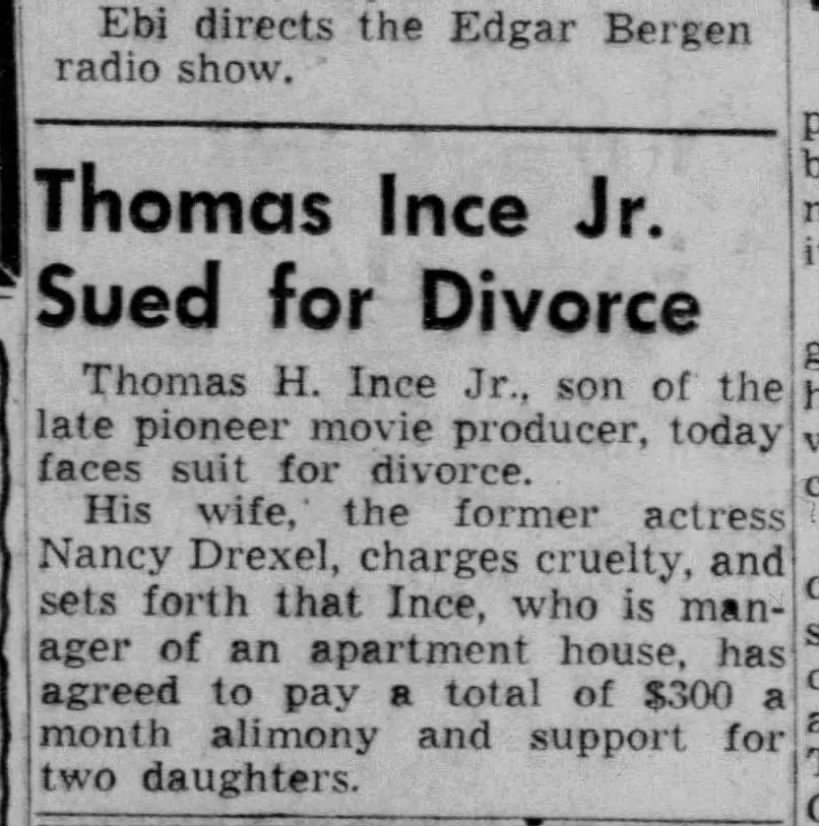 Thomas Ince, jr.-Nancy Drexel divorce