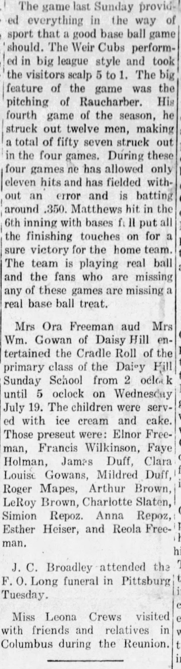 Sunday School Festivities 1922 o Daisy Hill, Weir, Kansas