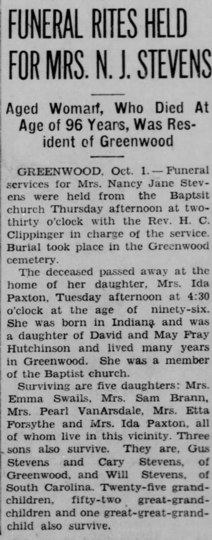 Nancy Jane Hutchinson obituary.