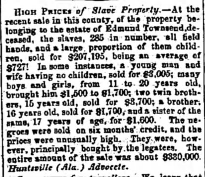 Edmund Townsend slaves sold Weekly Wisconsin Madison 04261854p2