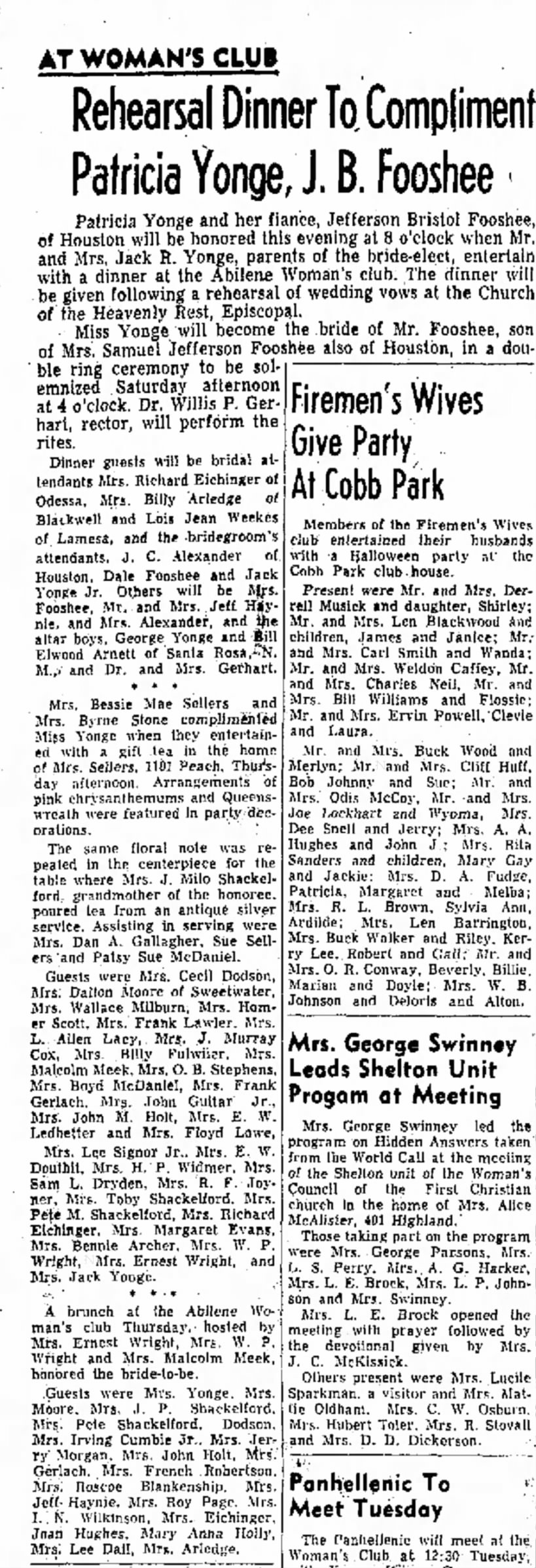 J. B. and Patricia Fooshee engagement - Abilene Reporter-News - Oct. 31, 1947