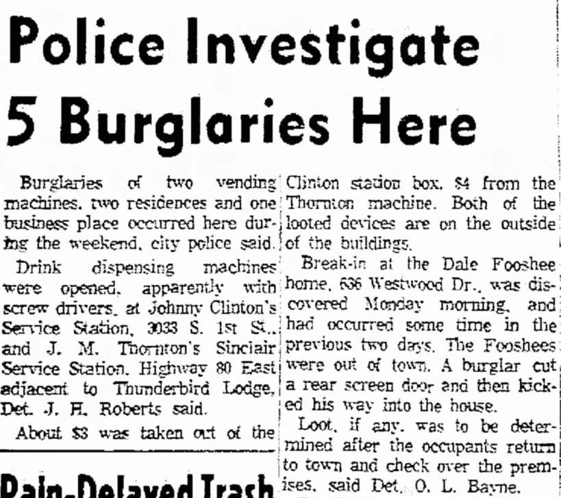 Break-in at Fooshee's.  Abilene Reporter News, June 8, 1959