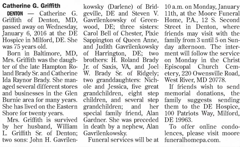 Catherine (Brady) Griffith's obituary.