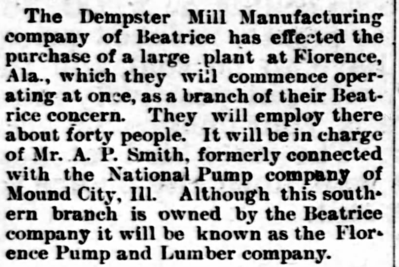 Dempster Mill Purchase plant in Florence Ala 1893