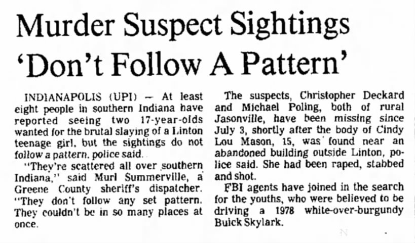 Murder Suspect Sightings 'Don't Follow A Pattern' - Logansport Pharos-Tribune, 12 July 1983, Pg 6