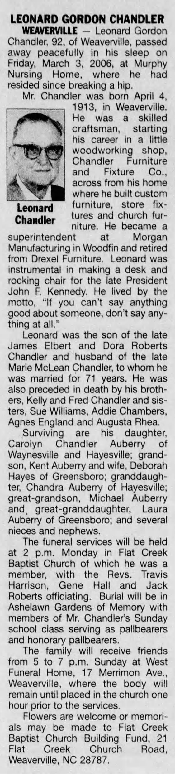 Leonard Gordon Chandler Obituary