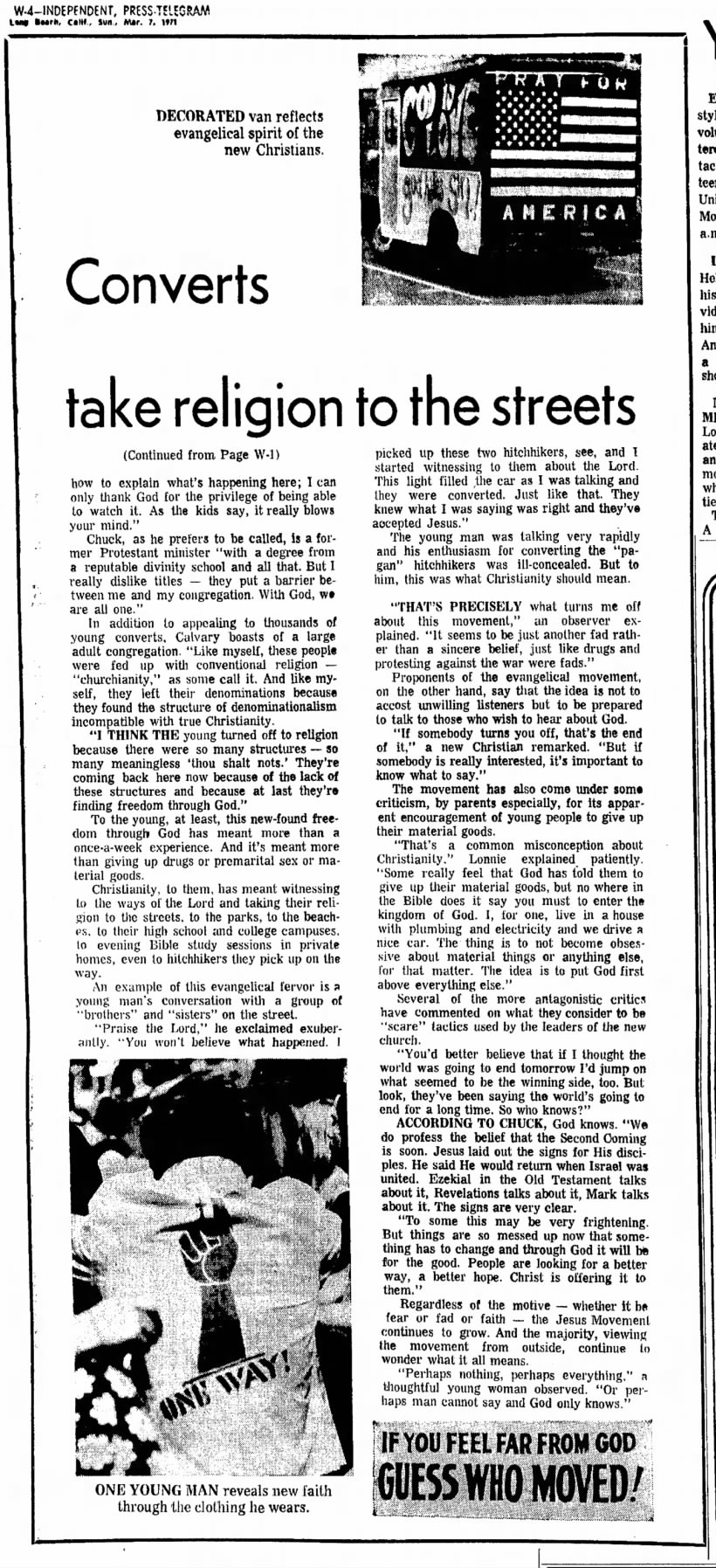 Lonnie Frisbee/Calvary Chapel article jump, March 7 1971 Long Beach Independent Press-Telegram