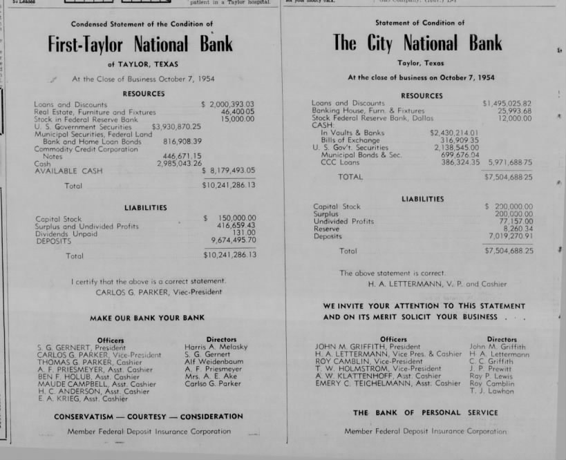 Bank Statement October 12, 1954