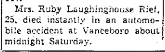Ruby Laughinghouse Rief accident in Vanceboro (1) 1949