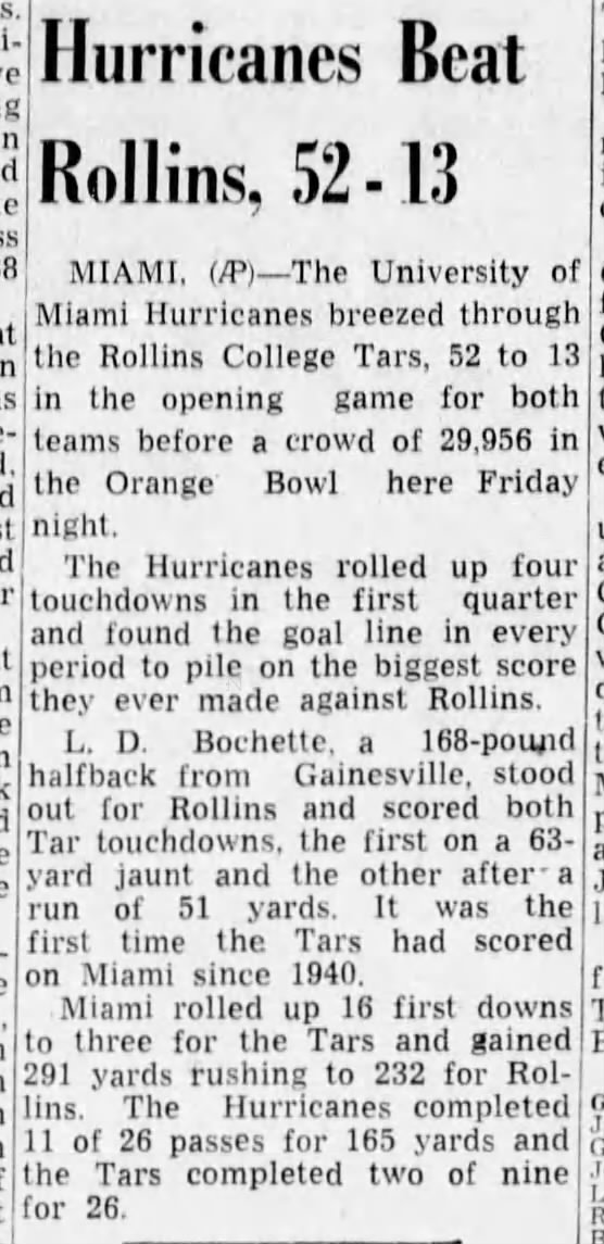 Hurricanes beat Rollins, 52–13