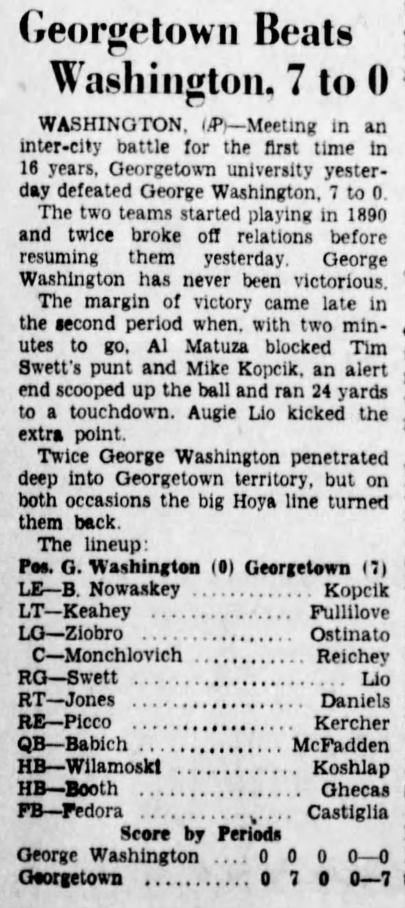 Georgetown beats Washington, 7 to 0