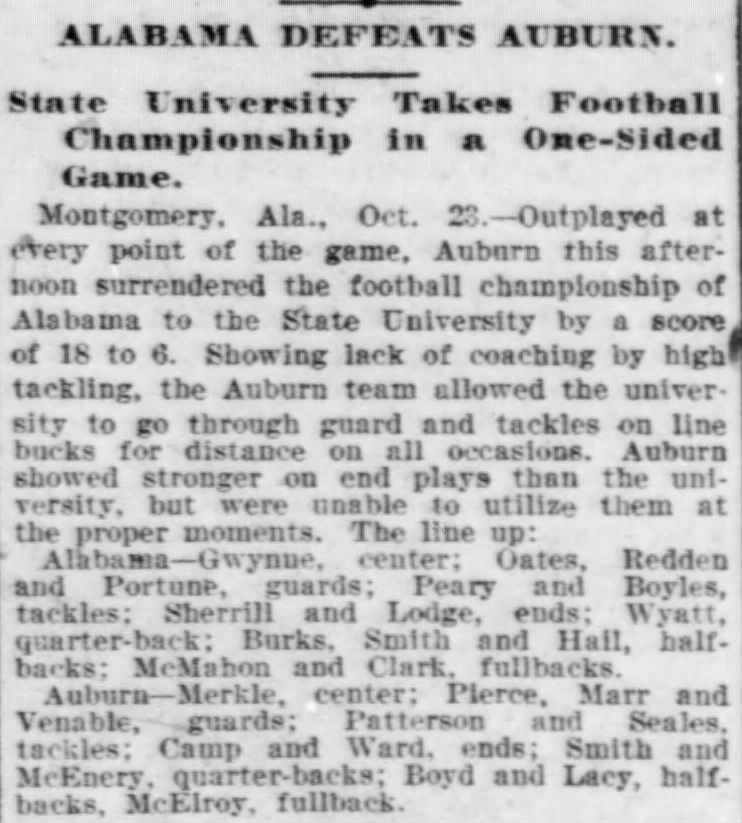 "Alabama defeats Auburn," The Times-Democrat, October 24, 1903, p.10