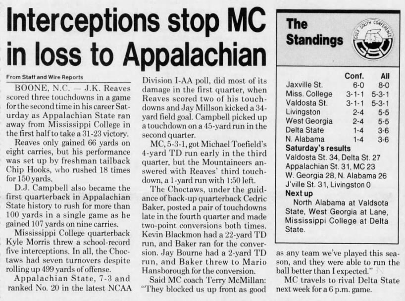 Interceptions stop MC in loss to Appalachian