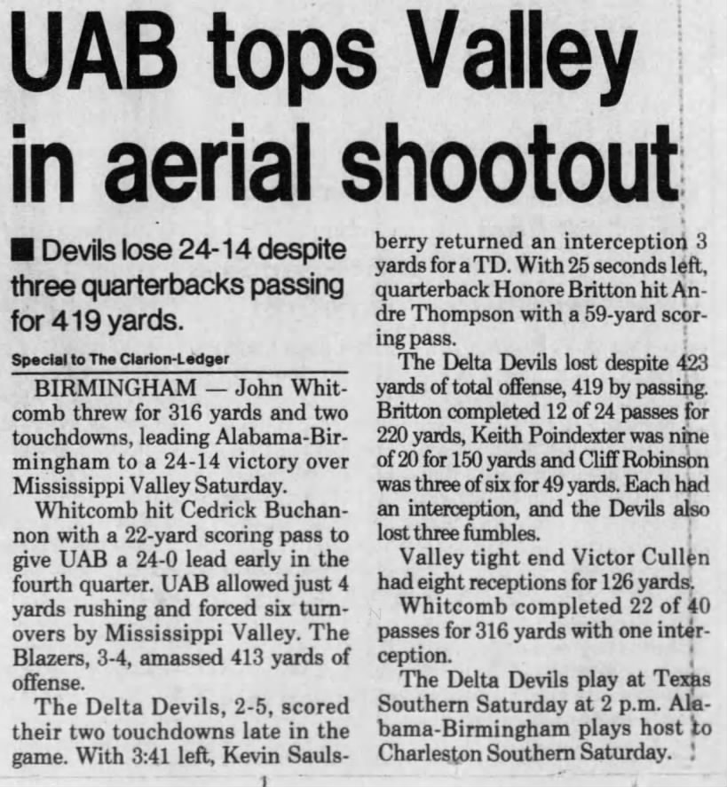 UAB tops Valley in aerial shootout