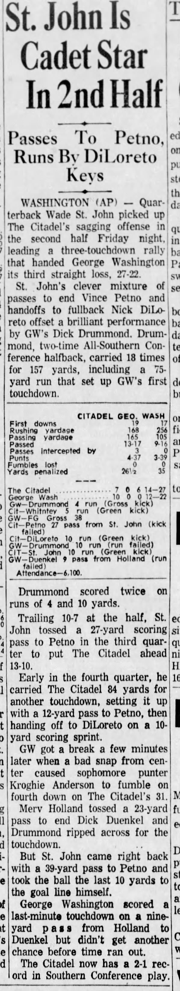 Citadel hands George Washington third defeat, 27–22