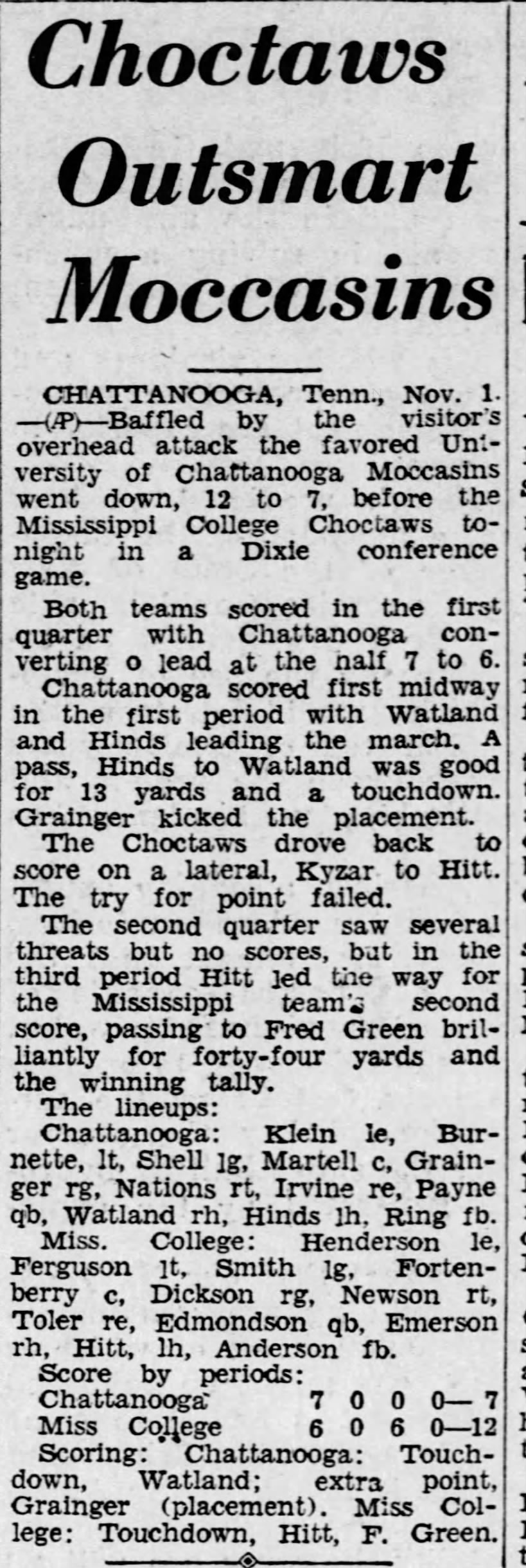 Choctaws outsmart Moccasins