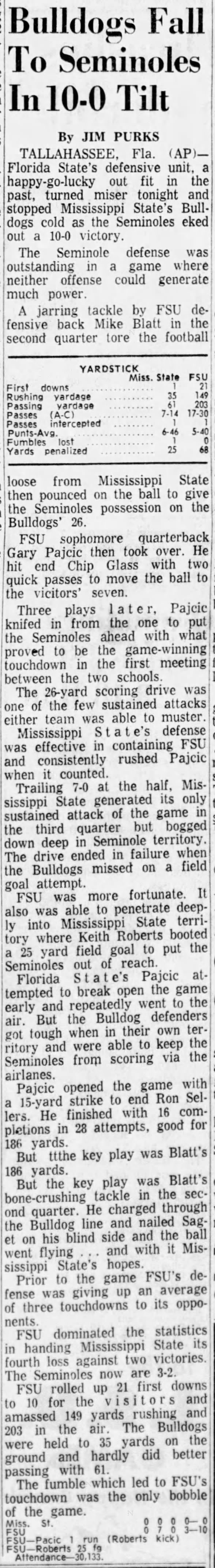 Bulldogs fall to Seminoles in 10–0 tilt
