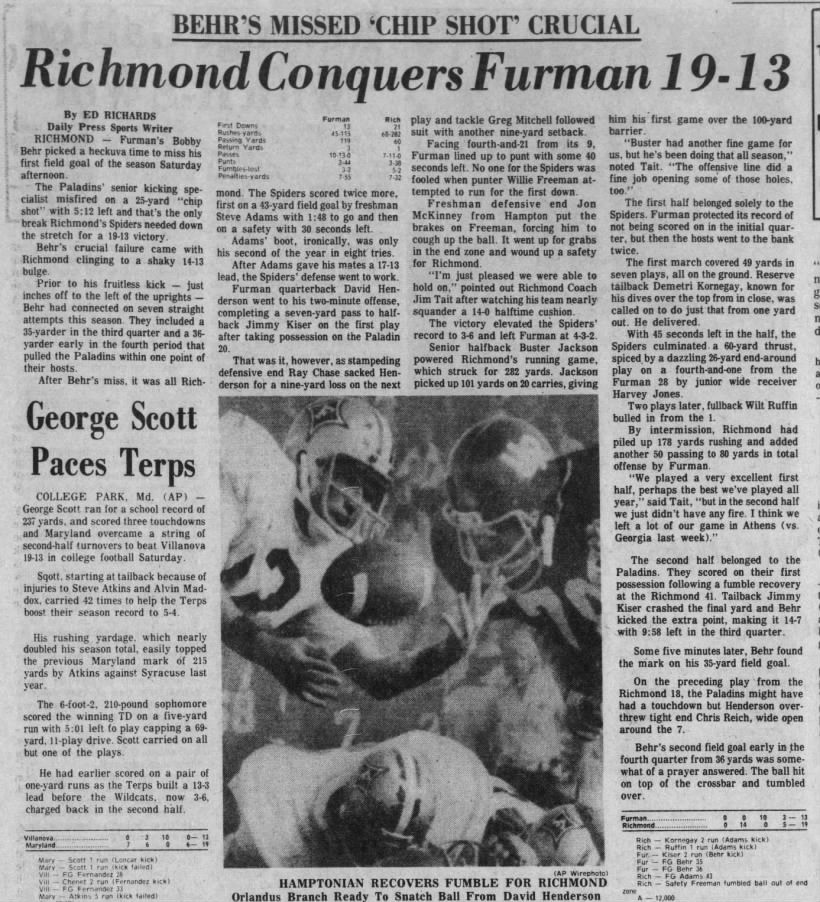 Richmond conquers Furman 19–13