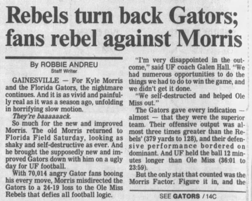 Rebels turn back Gators; fans rebel against Morris