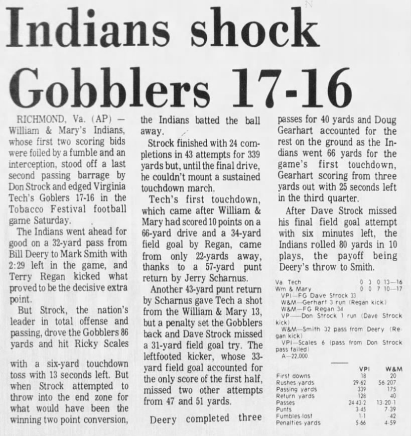 Indians shock Gobblers 17–16