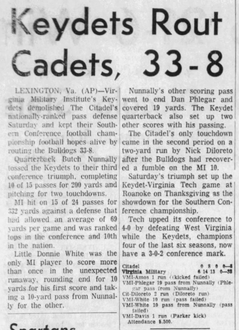 Keydets rout Cadets, 33–8