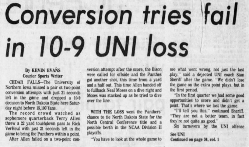 Conversion tries fail in 10–9 UNI loss