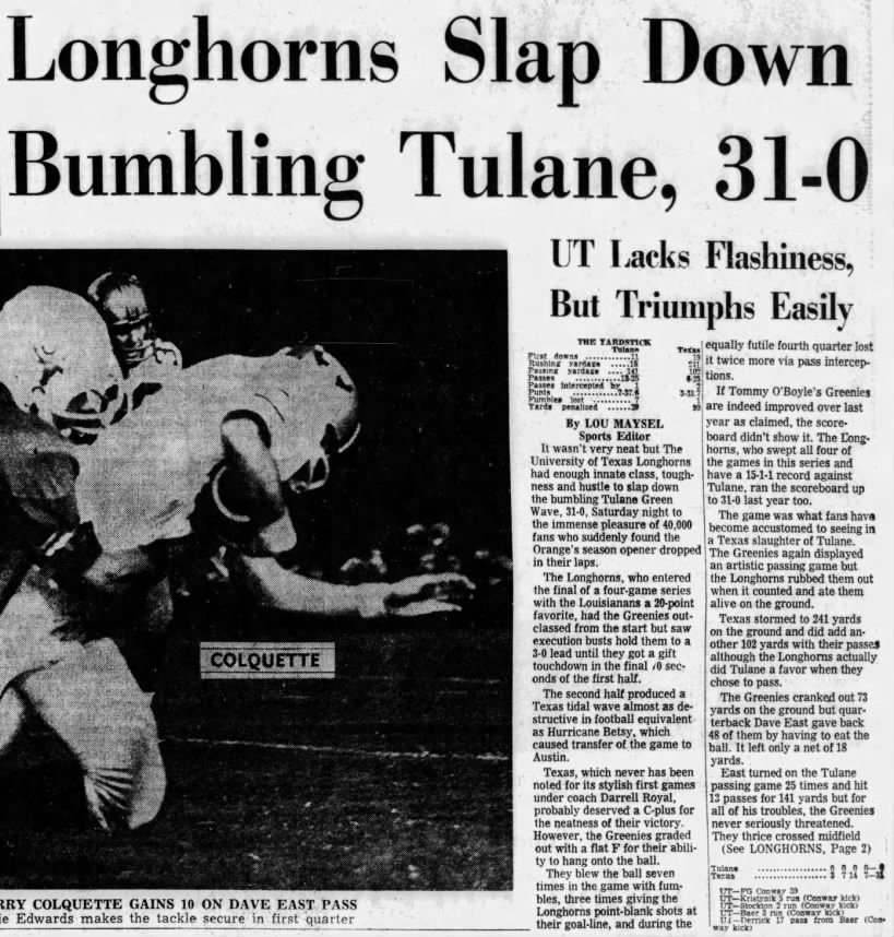 Longhorns slap down bumbling Tulane, 31–0