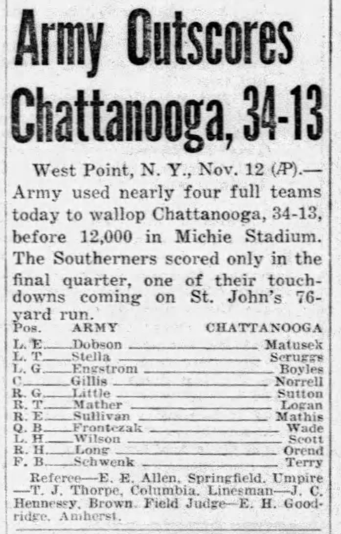 Army outscored Chattanooga, 34–13