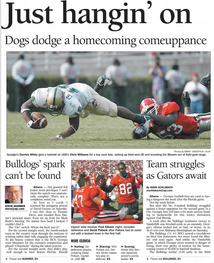 Just hangin' on, Dogs dodge a homecoming comeuppance