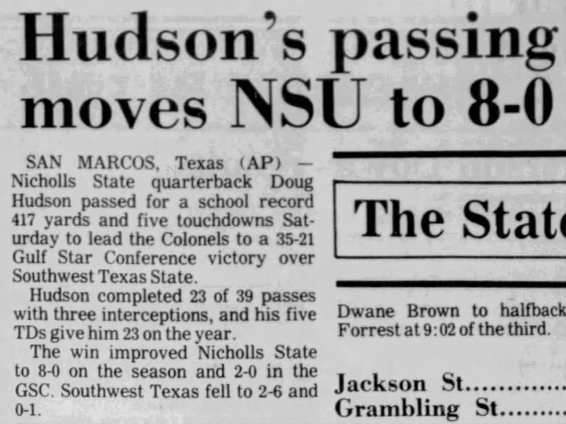 Hudson's passing moves NSU to 8–0