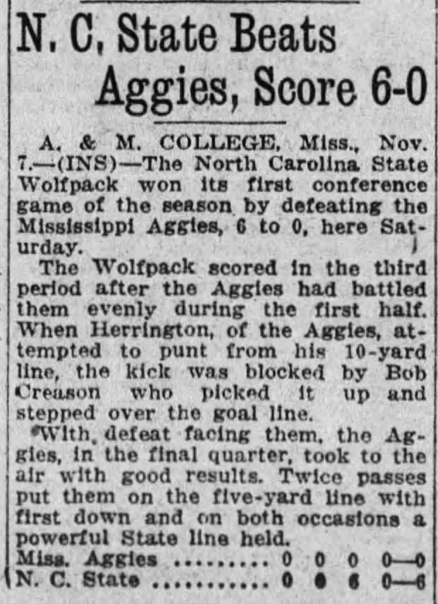 N.C. State beats Aggies, score 6–0