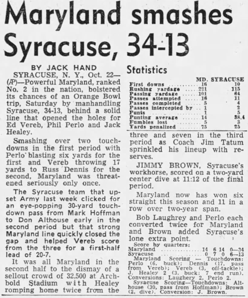 Maryland smashes Syracuse, 34–13