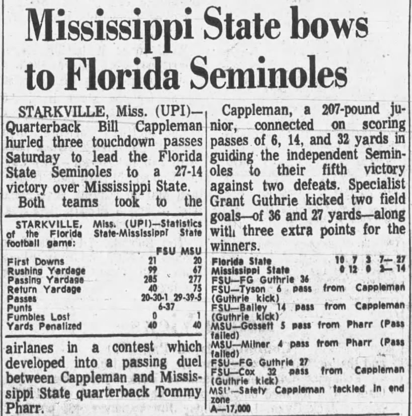 Mississippi State bows to Florida Seminoles