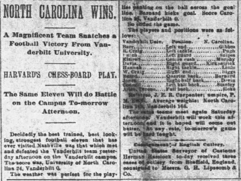 North Carolina wins; A magnificent team snatches a football victory from Vanderbilt University