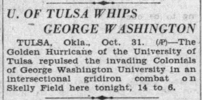 U. of Tulsa whips George Washington