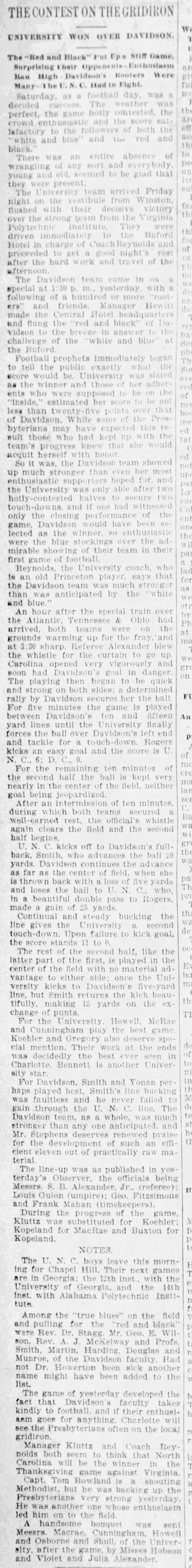 The contest on the gridiron, University won over Davidson