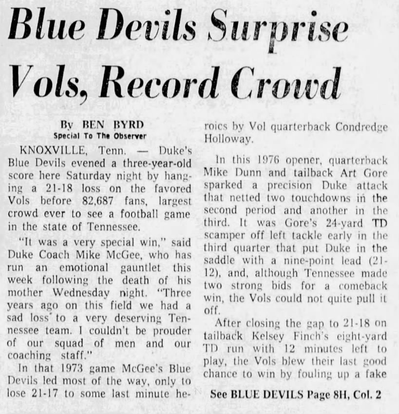 Blue Devils surprise Vols, record crowd