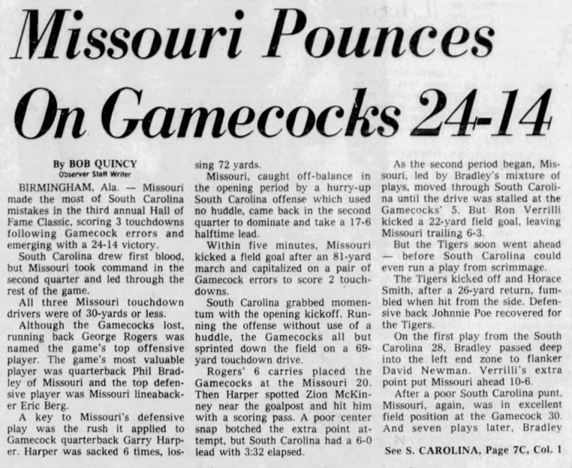 Missouri pounces on Gamecocks 24–14